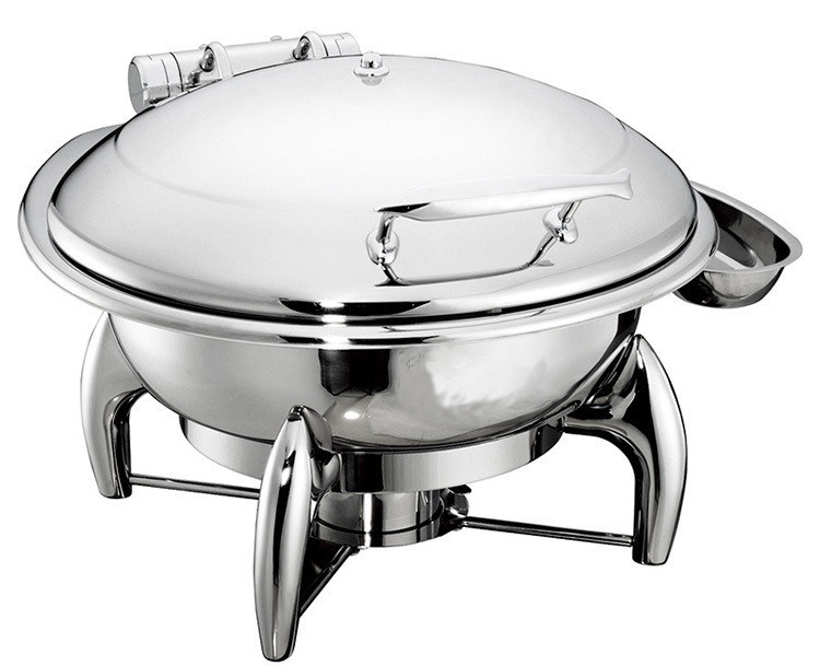 6.0Ltr Round Hydraulic Chafing Dish Full Stainless Steel Lid Induction