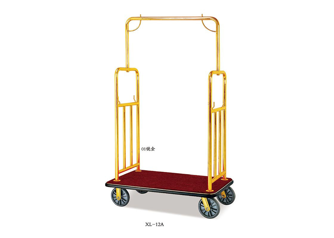 Stainless Steel Chrome / Brass Finish Hotel Luggage Trolley / Rolling