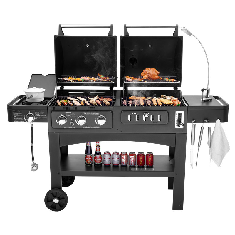 Flame Safety Commercial Kitchen Equipments Dual Fuel GAS / Charcoal BBQ
