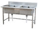 Silver Stainless Steel Double Compartment Sink 1.2mm For Restaurant With MDF