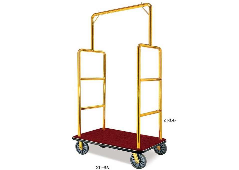 Stainless Steel Chrome / Brass Finish Hotel Luggage Trolley / Rolling Baggage Cart