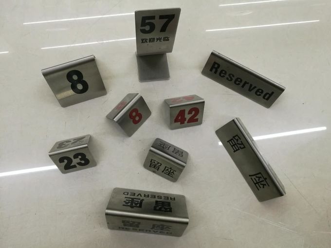 stainless steel reserved table number stands in english or chinese