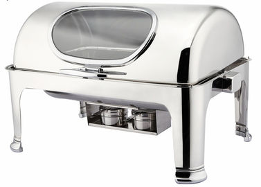 Stainless Steel Rectangular Roll Top Chafing Dish Set With 2 x 4.0Ltr Soup Bucket Optional Visual Windowed Lid