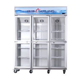 High Efficiency Commercial 6 Glass Door Refrigerator Fan Cooling Dual Compressor