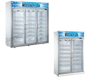 Vertical Supermarket Display Refrigerator , Three Glass Door Commercial Fridge Freezer