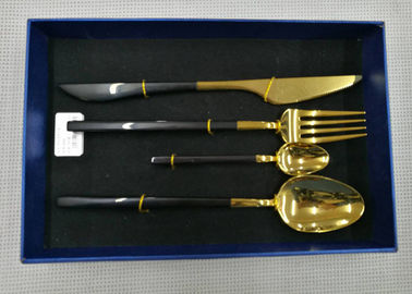 Color - plated Stainless Steel Flatware Sets of 4 Pieces Black Handles Gold Heads