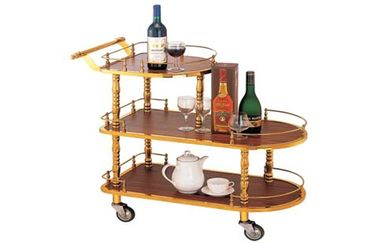 Copper Plated Room Service Equipments , Liquor Trolley 770x400x825mm For Wine Golden and red color