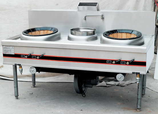 SS Commercial Gas Two Burner Cooking Range 1900mm For Hotel