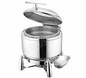 Buffet Ware Stainless Steel Cookwares Roung Soup Warmer With Glass Window / Lid 10Ltr