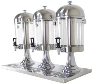 3-Head Beverage Dispenser 3 x 8.0Ltr Polycarbonate Container Stainless Steel Domed Lid Drip Free Spout