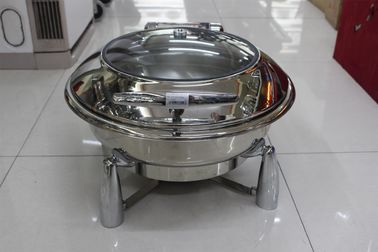 Food Pan Hydraulic Round Chafing Dish With Glass Window / Mechanical Hinge Lid Dia.36cm 6.8Ltr