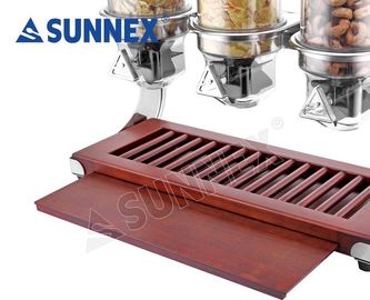 CE Stainless Steel Cookwares , Wooden Base Triple Cereal Dispenser for Buffet Service 4.0Ltr x 3