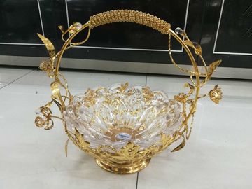 High Grade Buffet Room Service Equipments Crystal Glass Fruit Basket with Zinc Alloy Electroplating Process for