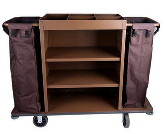 Hotel 3 - Tier  Housekeeping Cart ,6" PP Wheels Iron Paint Brown Room Service Equipments