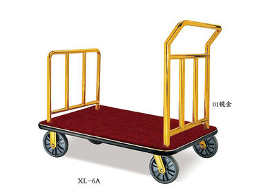 Hotel Lobby Room Service Trolley Stainless Steel Mirror Gold Finish with Red Carpet Platform