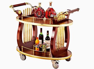 2 Shelves Black Wood Liquor Luxury Hotel Wine Trolley / Room Beverage Service Equipment