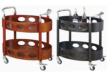 Round Liquor Mahogany Finish Wood Room Service Equipments for Wine and Beverage with 4 Casters