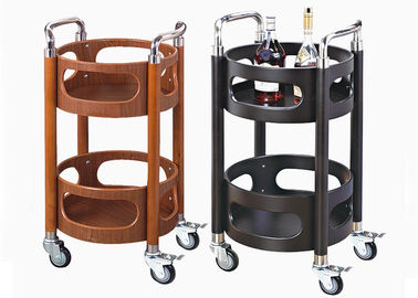 Round Liquor Mahogany Finish Wood Room Service Equipments for Wine and Beverage with 4 Casters