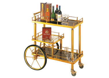 Big Wheel Room Service Equipments Wine Serving Cart Mirror - Gold Finish Fire - Proof Laminated