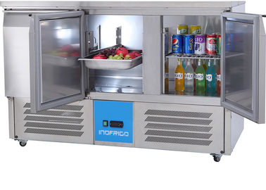 Slim Saladette Commercial 3 Door Pizza Preparation Counter with LED Light