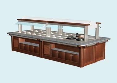 L6800xW1800xH(850+650)MM Wood Structure Marble Stone Hot Buffet Counter, Commercial Buffet Equipment