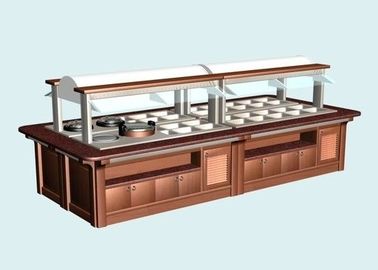 L6800xW1800xH(850+650)MM Wood Structure Marble Stone Hot Buffet Counter, Commercial Buffet Equipment