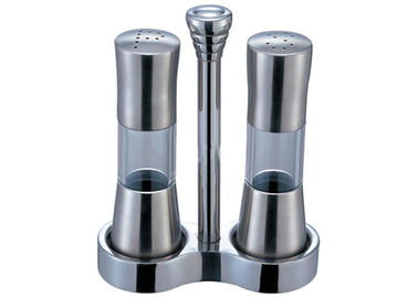 Stainless Steel Salt And Pepper Shaker And Mill , Commercial Buffet Supplies 2 Pieces Flavour Bottles Set With Handle