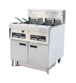 Stainless Steel Two-Cylinder Four Basket Deep  Fryer With Cabinet / Commercia Electric Kitchen Equipments