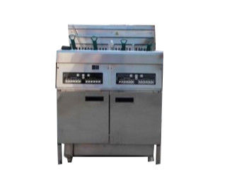 Stainless Steel Two-Cylinder Four Basket Deep  Fryer With Cabinet / Commercia Electric Kitchen Equipments