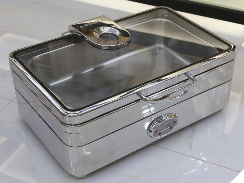 Electric Rectangular Chafer Stainless Steel Cookwares Digital - display Temperature 1/1 GN Food Pan Mirror Finish