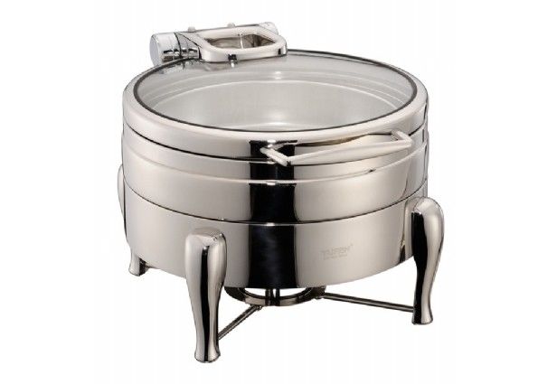 YUFEH Stainless Steel 304# Hydraulic Induction Chafing Dish Buffet Food Warmer Soup Station W/ Round Glass Lid