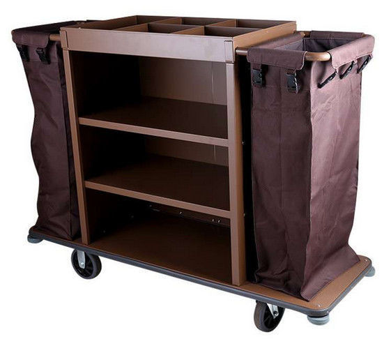 6" PP Wheels Iron Paint Brown Room Service Equipments , Hotel 3 - Tier  Housekeeping Cart
