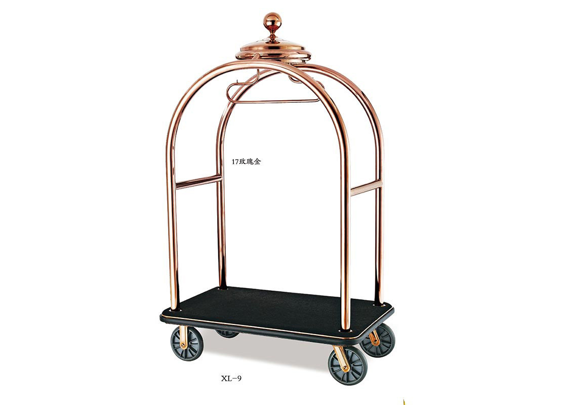 Stainless Steel Chrome / Brass Finish Hotel Luggage Trolley / Rolling
