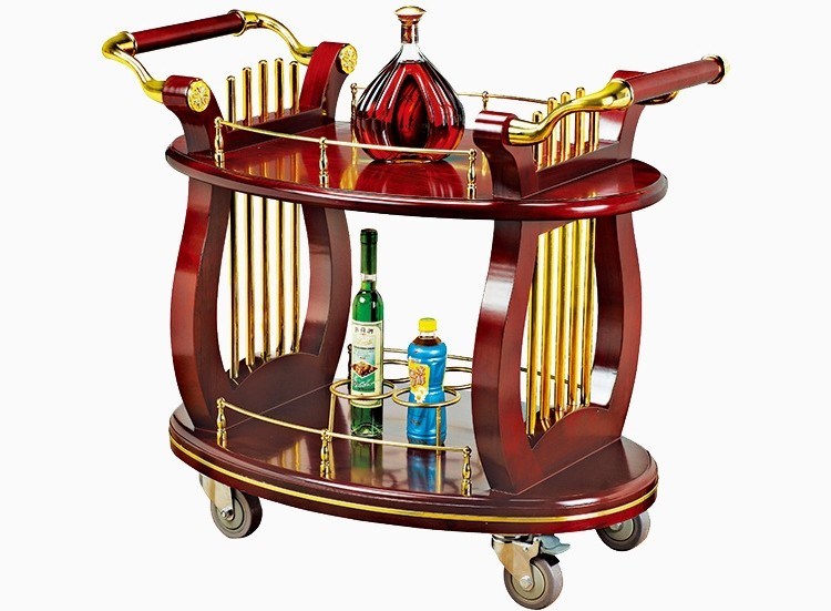 2 Shelves Black Wood Liquor Luxury Hotel Wine Trolley / Room Beverage