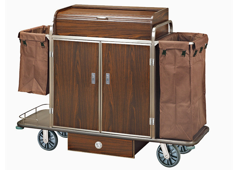 Brown Hotel Room Service Trolleys with 6 Inches PPR Casters Heavy Duty