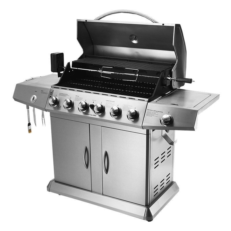 6 Burners Lava Rock Outdoor Rotisserie Gas Barbecue Grill Spit Roaster