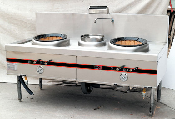 SS Commercial Gas Two Burner Cooking Range 1900mm For Hotel