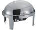 Stainless Steel Oval Roll Top Chafing Dish W/ 6.8L Oval Food Pan W/ Fuel Holder Lid Fully Open at 180°