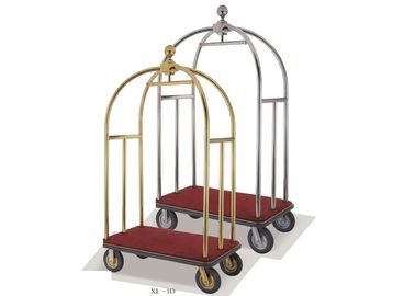 Hotel Lobby Room Service Trolley Stainless Steel Mirror Gold Finish with Red Carpet Platform