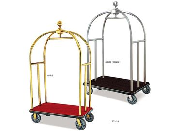 Hotel Lobby Room Service Trolley Stainless Steel Mirror Gold Finish with Red Carpet Platform