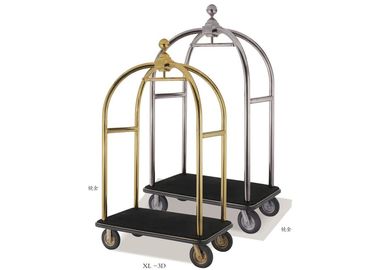 Hotel Lobby Room Service Trolley Stainless Steel Mirror Gold Finish with Red Carpet Platform