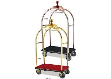 Hotel Lobby Room Service Trolley Stainless Steel Mirror Gold Finish with Red Carpet Platform