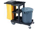 Black Plastic Cleaning Cart with 3 Shelves and Yellow Vinyl Bag 4'' Non - Marking Casters and 8&quot; Rear Wheels