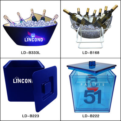 Custom Logo Bar Led Wine Cooler Plastic Acrylic Ice Bucket Big Capacity