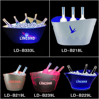 Custom Logo Bar Led Wine Cooler Plastic Acrylic Ice Bucket Big Capacity