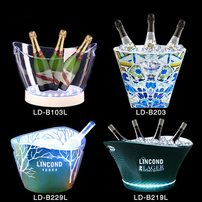 Custom Logo Bar Led Wine Cooler Plastic Acrylic Ice Bucket Big Capacity