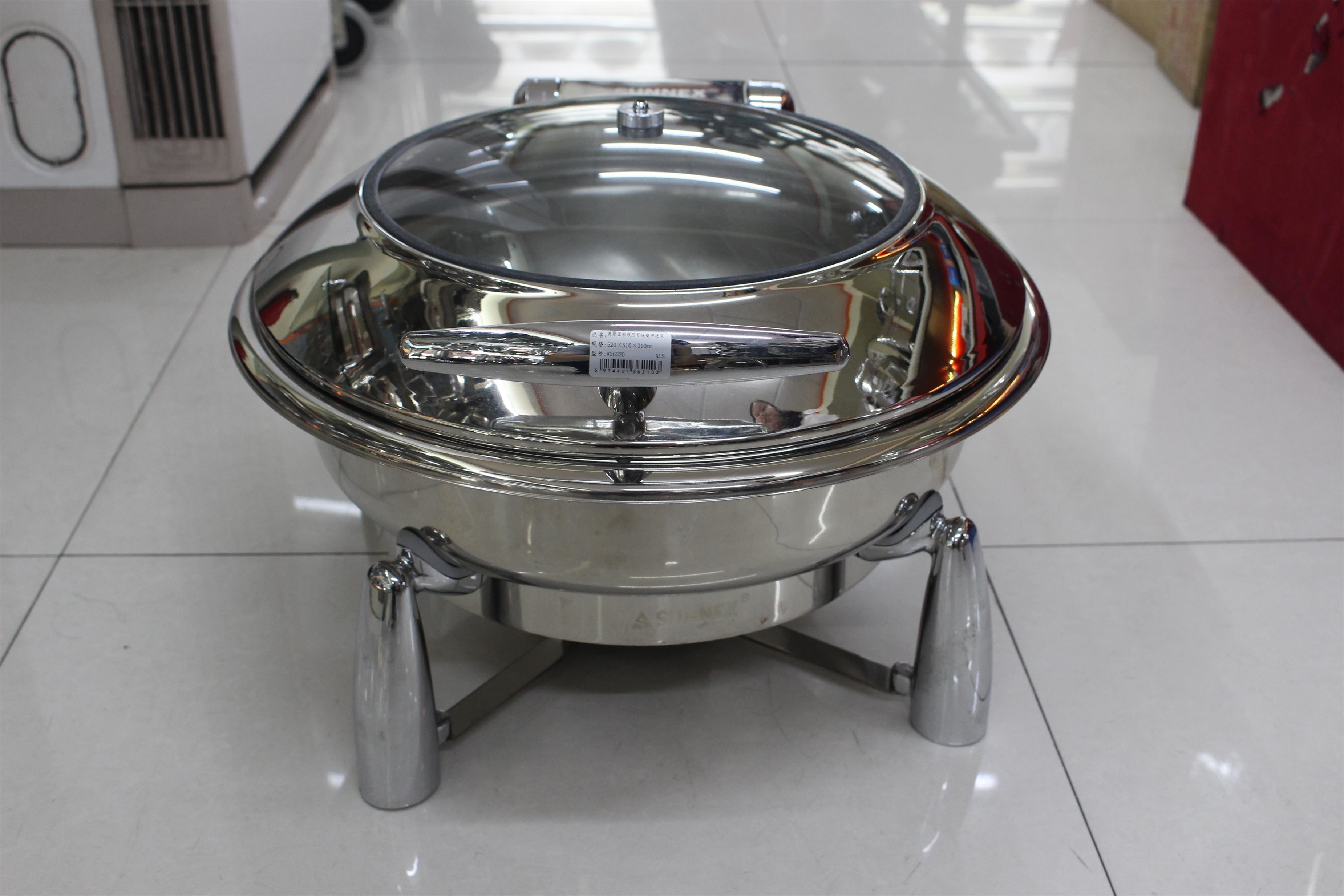 Food Pan Hydraulic Round Chafing Dish With Glass Window / Mechanical