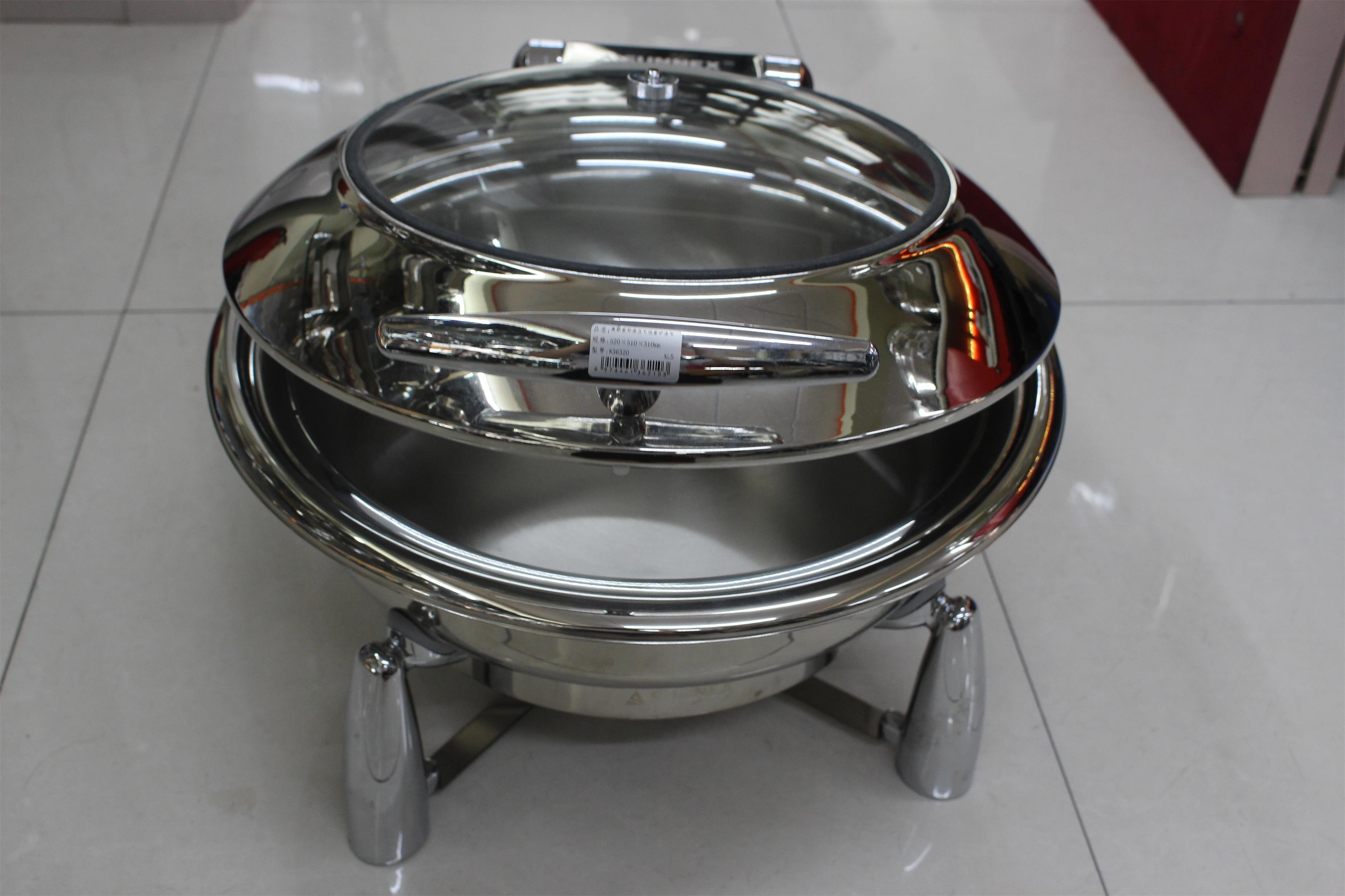 Food Pan Hydraulic Round Chafing Dish With Glass Window / Mechanical