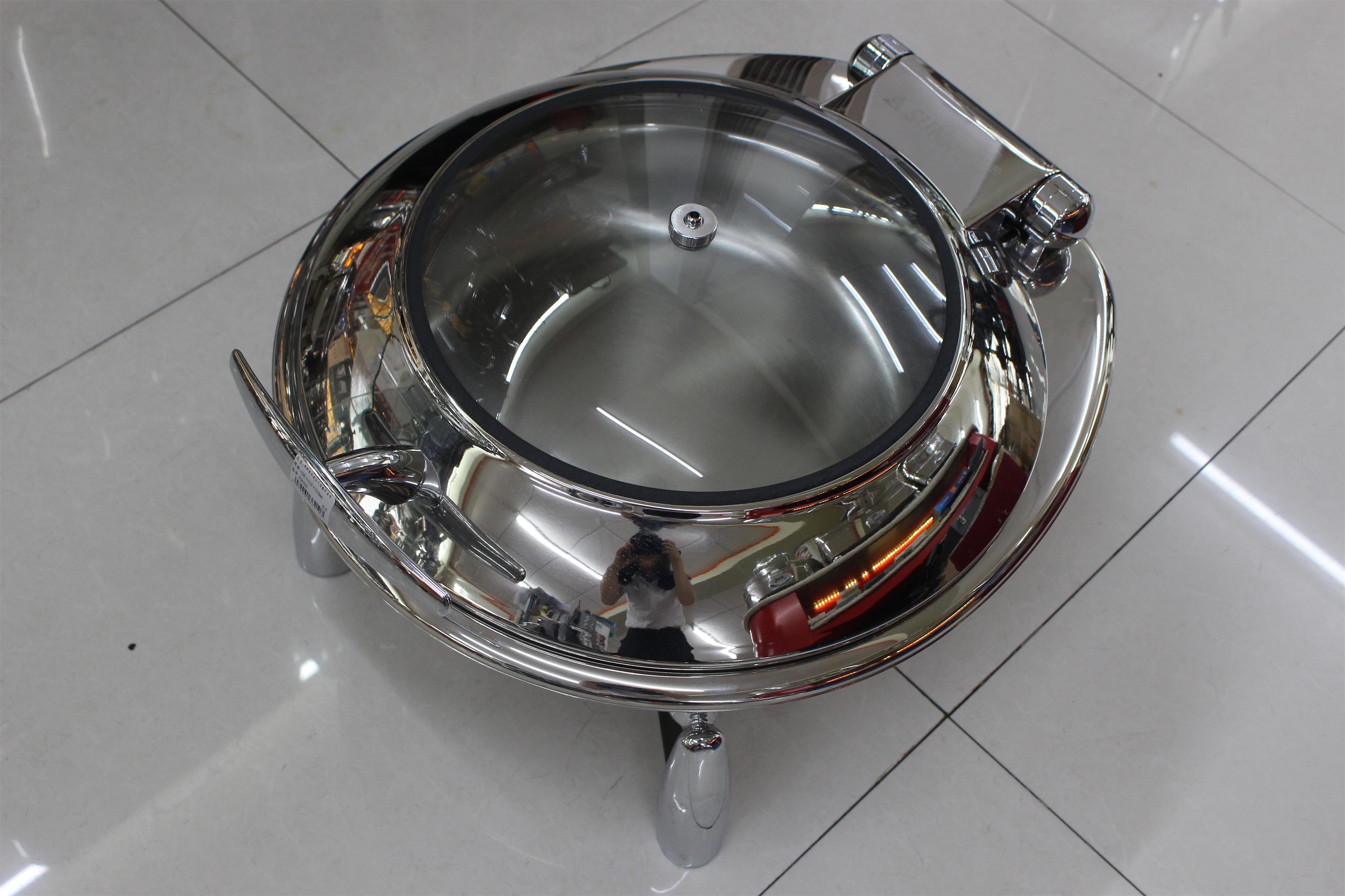 Food Pan Hydraulic Round Chafing Dish With Glass Window / Mechanical