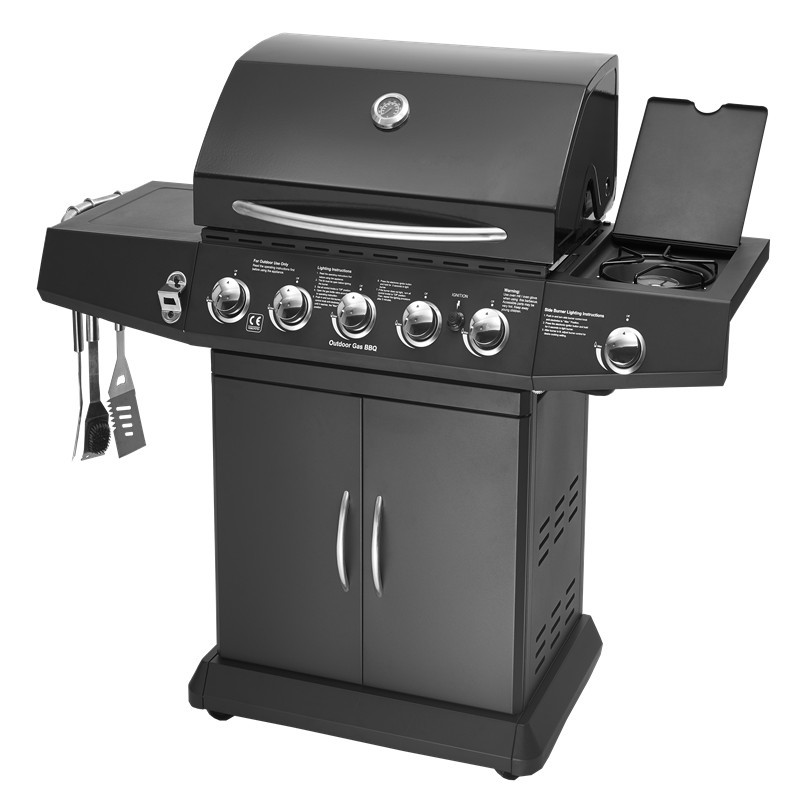 5 Burners And Side Burner Gas BBQ Grill With Gast Iron Hotplate And